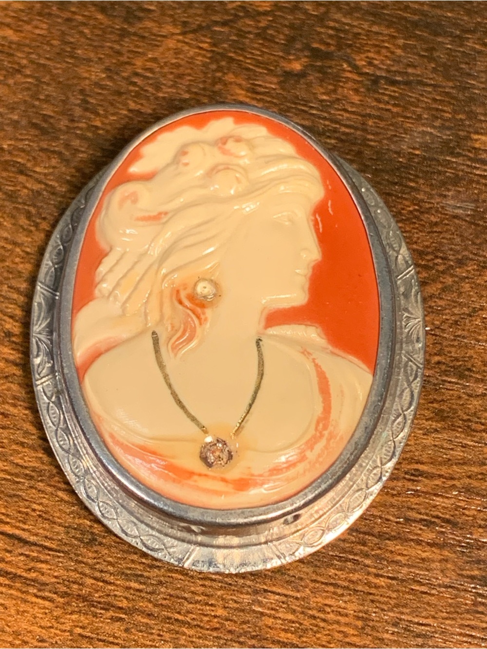 Vintage Style Coral and Cream Cameo Brooch